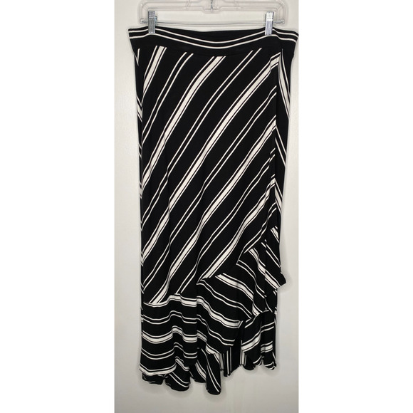 Chico’s Black & White Striped Maxi Skirt – Size 2 (12/14), High-Low Hem Knit - Picture 1 of 7